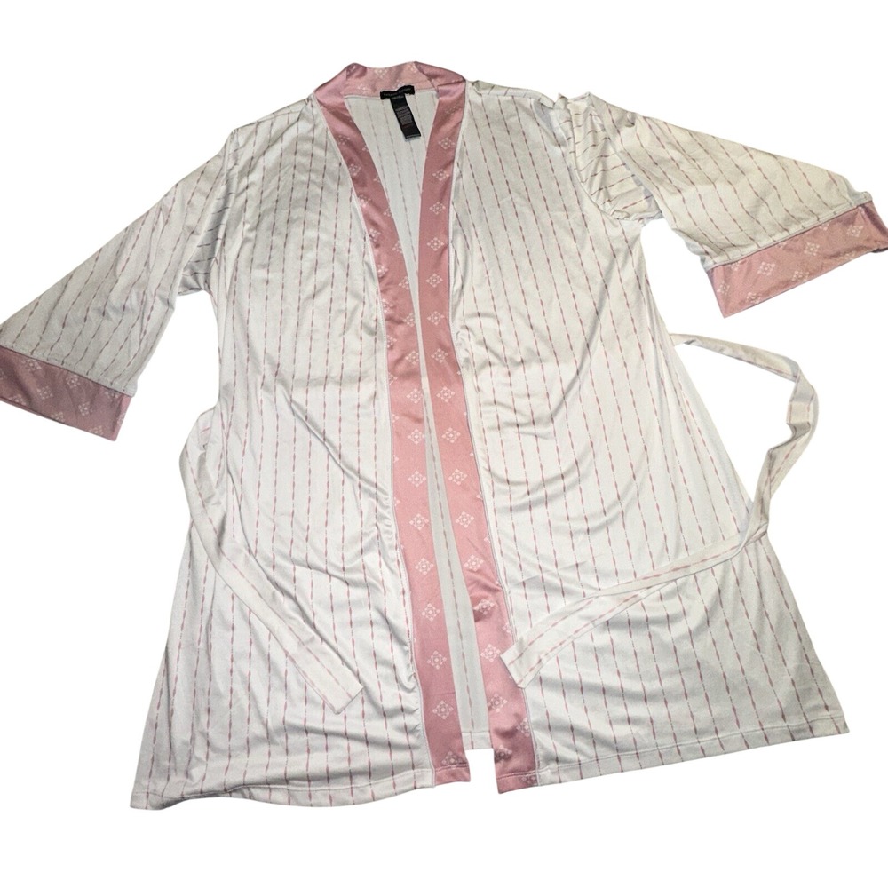 Nanette Lepore Womens Pink White Striped Satin Trim Short Robe Size Large L